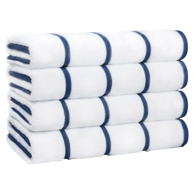 White Classic 100% Cotton Cabana Striped Oversized Beach Towels 30x60" Set of 4 - Striped Navy