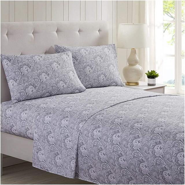 Mellanni Bed Sheet Set Brushed Microfiber 1800 Bedding - Wrinkle, Fade, Stain Resistant - 4 Piece (Cal King, Paisley Gray)