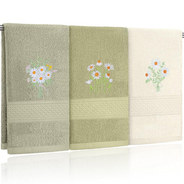 Tingjoo 3 Pcs Daisy Floral Hand Towels Daisy Flowers Boho Bathroom Decor 14x29 Inch Cottage Core Embroidered Decorative 100% Cotton Soft Absorbent Hand Towels for Bathroom Kitchen