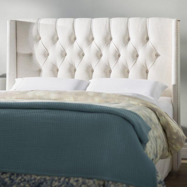 Whitingham Tufted Linen Upholstered Wingback Headboard