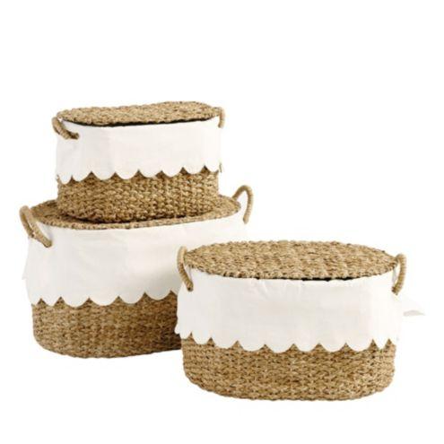 Bunny Williams Nesting Baskets with Scalloped Liner - Set of 3