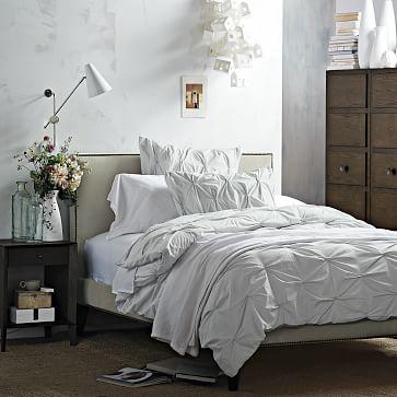 Nailhead Upholstered Headboard + Bedframe (King/Twill Stone)