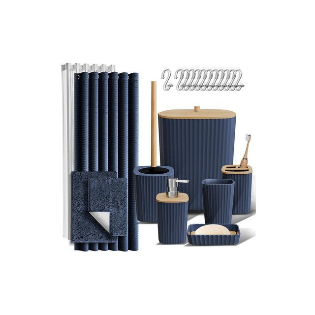 Nestl Bathroom Accessories Set - 22PC Navy Bathroom Set with Shower Curtain and Rugs