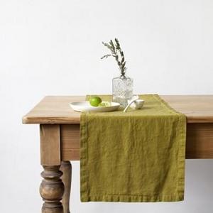 Moss Green Washed Linen Table Runner
