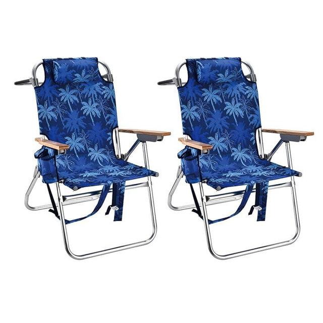 Backpack Beach Chairs for Adults Capacity 300 LBS Low 5 Position Beach Chair with Pouch Straps Folding Lightweight Reclining Aluminum Wide Lay Flat Single