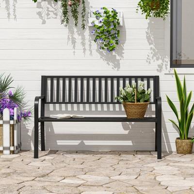 Outsunny 50" Slatted Steel Outdoor Decorative Patio Lawn Garden Park Bench