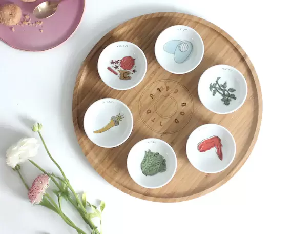 Modern Passover Plate | Wood and Colorful Ceramic Passover Plate | Fast Shipping | Jewish Home Gift | Passover Gift Idea | Israeli Gift