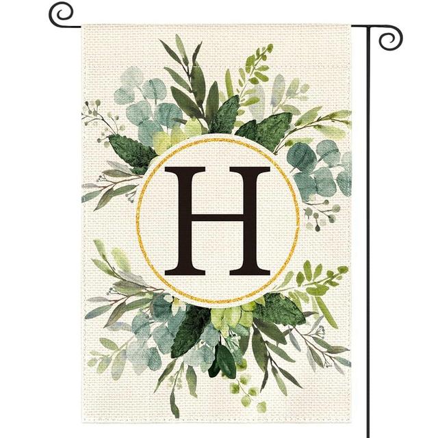 AVOIN colorlife Monogram Letter H Floral Garden Flag 12x18 Inch Double Sided Outside, Family Last Name Initial Yard Outdoor Decoration