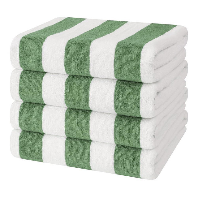 Cotton Paradise, Cabana Stripe Beach Towels 4 Packed, 30x60 inches Extra Large Pool Towels, Soft Absorbent Quick Dry, Sage Green