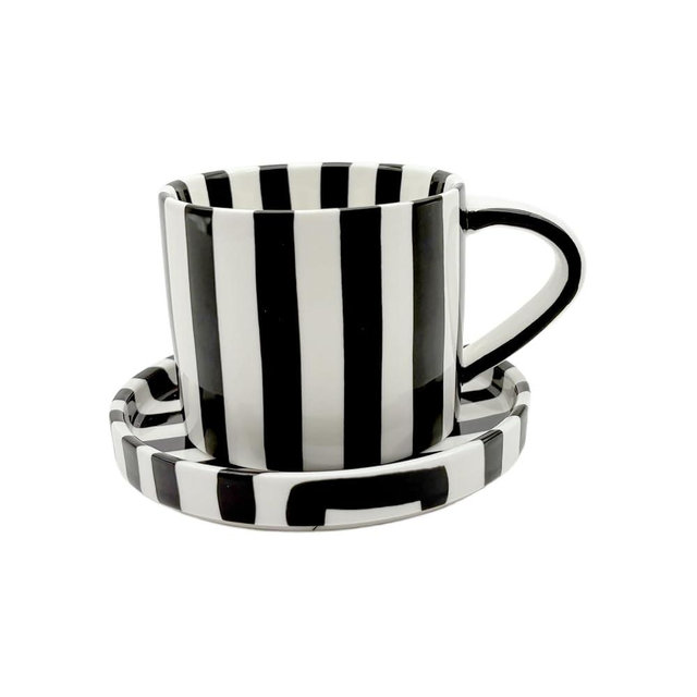 CACXKEP 8 Oz Ceramic Coffee Mug Espresso Cups with Saucer Mug And Saucer Set Cup And Saucer Coffee Cups with Saucers Coffee Cups And Saucers,Black