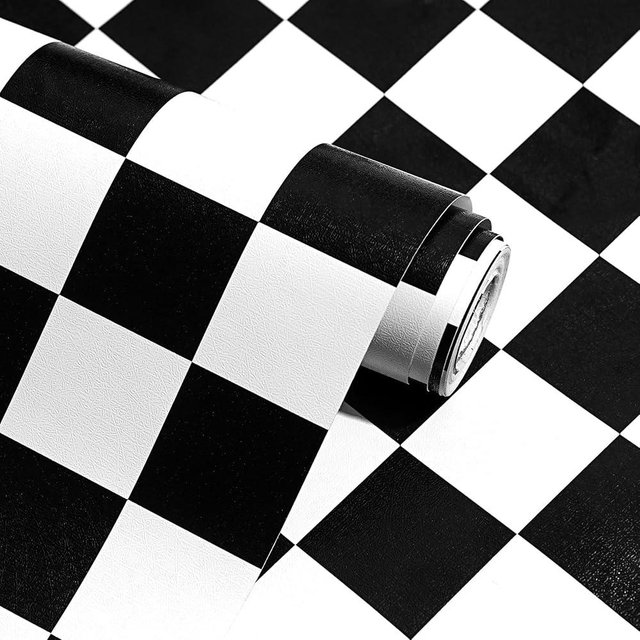 Modern Peel and Stick Wallpaper Black and White Mosaic Checkered Contact Paper 17.7"x197" Self Adhesive Lattice Wallpaper Removable Decorative Wallpapers for Bedroom Countertops Cabinet Vinyl Roll