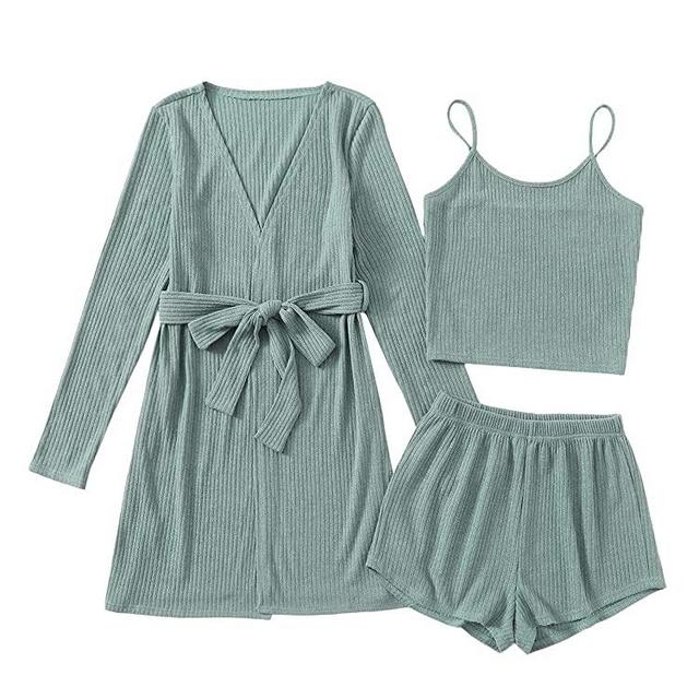 Verdusa Women's 3 Piece Cami Top & Shorts Lounge Sleepwear Pajama Set with Robe