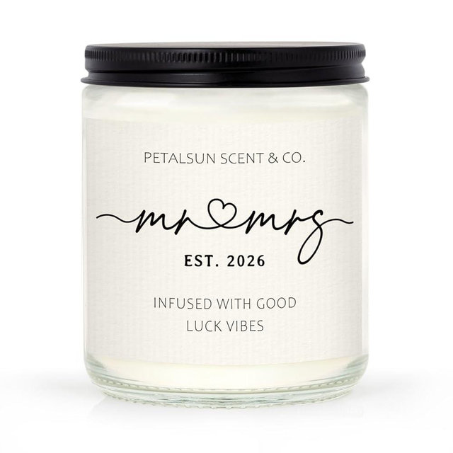 PETALSUN Wedding Gifts for Couples 2026, Mr and Mrs Candle, Bridal Shower, Wedding Shower Gifts for Bride and Groom, Lavender Scented Soy Wax Candle