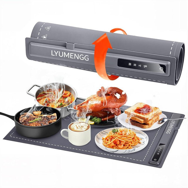 Warming Mat for Food 3-Temp Food Warming Mat Portable Food Warmer with Auto Shut-Off 250W Fast Heating BPA-Free Silicone Warming Mat,Food Warmers For Parties Buffet Easter Basket Essentials Grey