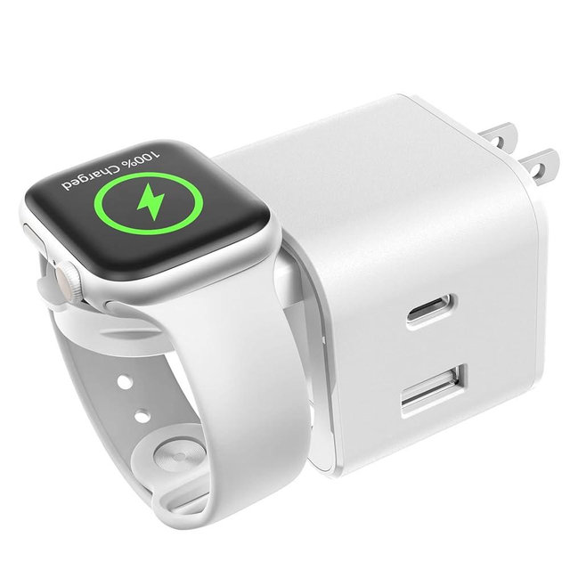 BeaSaf 36W for Apple Charging Block with Built-in Watch Charger, Foldable PD Fast Charger Block for iPhone, Dual Ports Wall Charger Compatible with Apple Watch iPhone AirPods (White)