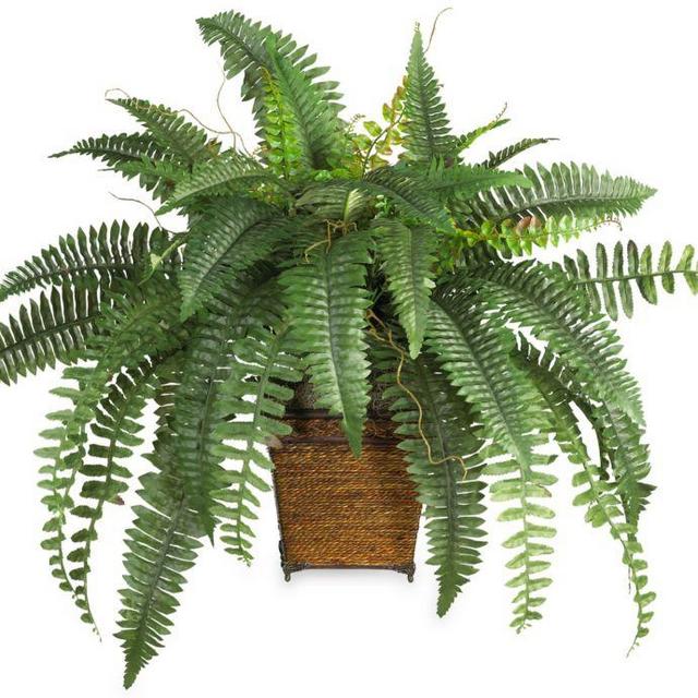 Nearly Natural 46-Inch Boston Fern Silk Plant with Wicker Basket