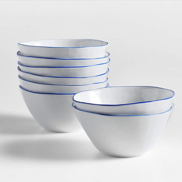 Mercer Blue Rim Porcelain Cereal Bowls, Set of 8