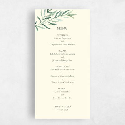 Cream, Yellow Wedding Menu - Eastwick