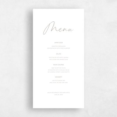 Oatmeal, Grey Wedding Menu - Nahomi Letterpress