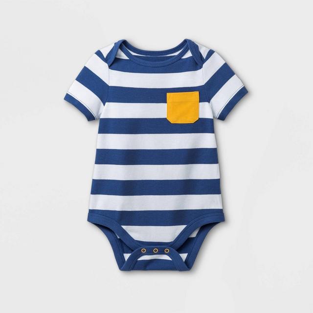 Baby Boys' Pocket Striped Short Sleeve Bodysuit - Cat & Jack™ Dusty Blue 3-6M