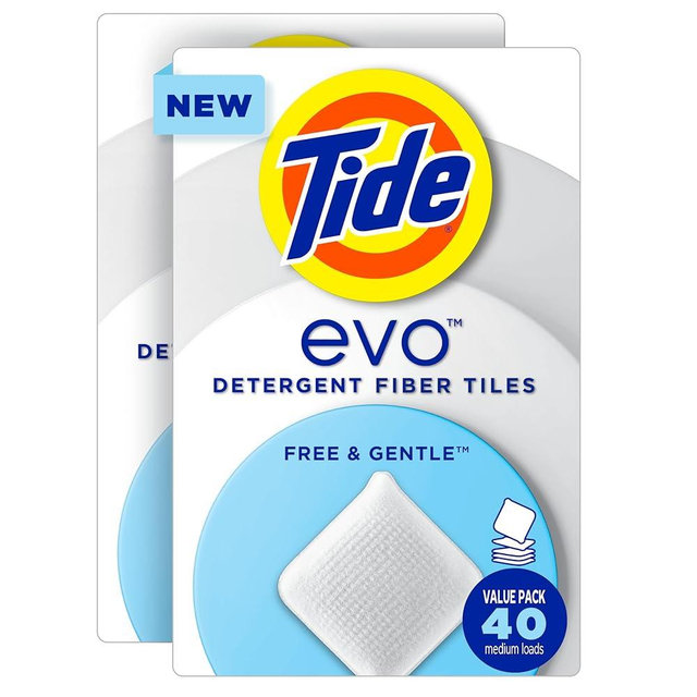 Tide evo Free & Gentle Laundry Detergent Tiles, Fragrance-Free, 40 Medium Sized Loads, Easy to Use, Safe for All Machines and Water Conditions