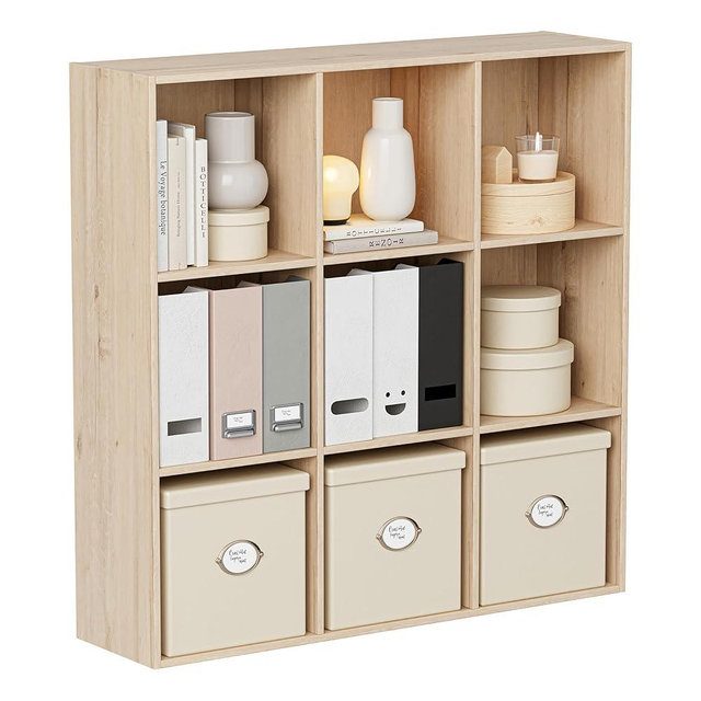 VDNEND Wooden Storage Organizer with Closed Back Panel, 11in Cube Shelf Opening, Bookshelf, Display Shelf,Closet Cabinet for Home and Office (White Oak, 9-Cube 35.98L*9.45W*35.91H)