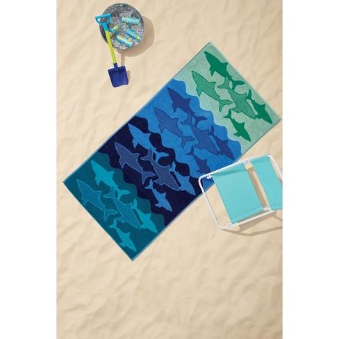 XL Sharks Beach Towel Ombre Blue - Sun Squad™