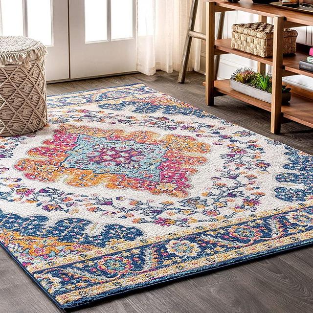 JONATHAN Y Bohemian FLAIR Boho Vintage Medallion Area Rug 7' 9" x 10' Blue/Multi