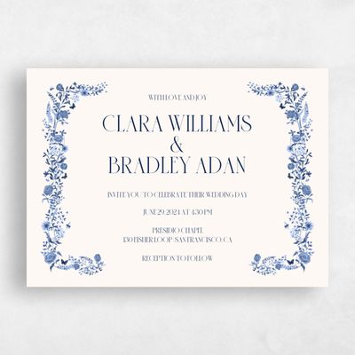 Blue Floral Wedding Invitation - Merryton Landscape