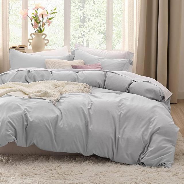 Bedsure Duvet Cover Queen Size - Soft Prewashed Queen Duvet Cover Set, 3 Pieces, 1 Duvet Cover 90x90 Inches with Zipper Closure and 2 Pillow Shams, Light Grey, Comforter Not Included