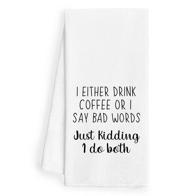 WFSM Funny Coffee Kitchen Towels 16x24 - Funny Dish Towels with Saying, Coffee Kitchen Decor, Coffee Towels for Coffee Bar, Funny Kitchen Decor, I Either Drink Coffee or I Say Bad Words, 047-XS-MJ-1