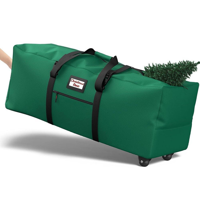 Kesfitt Christmas Tree Storage Bag 9Ft, Rolling Christmas Tree Bag with Wheels, Christmas Tree Storage Box with Adjustable Straps Fits Artificial Tree, 600D Oxford Extra Large Heavy Duty, Dual Zippers