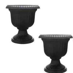 Black outdoor urn planter set 2