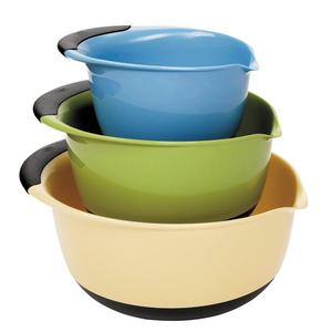 OXO Good Grips 3-piece Mixing Bowl Set, White Bowls with Blue/Green/Brown Handles