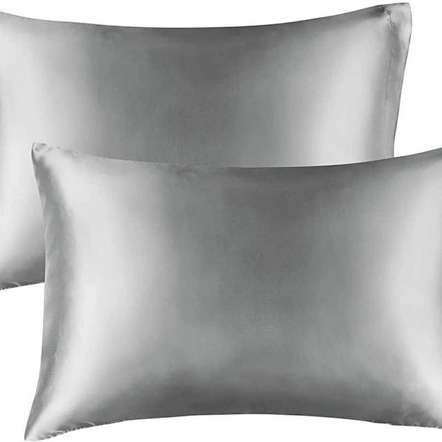 BEDELITE Satin Silk Pillowcase for Hair and Skin, Gray Pillow Cases Standard Size Set of 2 Pack Super Soft Pillow Case with Envelope Closure (20x26 Inches)