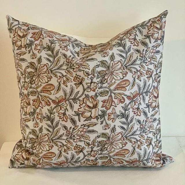 Duzziyyaa Floral Throw Pillow Covers 18x18 - Vintage Block Print Pillow Covers Farmhouse Decorative Couch Pillows for Sofa, Living Room, Neutral Botanical Accent Cushion Covers(Rust and Mustard)