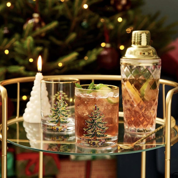 Christmas Tree Set of 4 Lowball Glasses