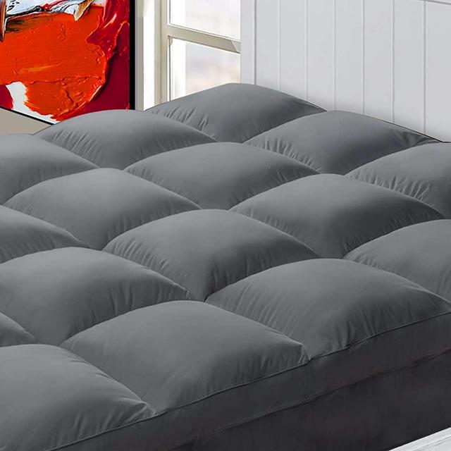 CHOPINMOON Extra Thick Queen Mattress Topper, Cooling Mattress Pad Cover, Plush Quilted Pillow Top with Overfilled 4D Spiral Fiber,Grey