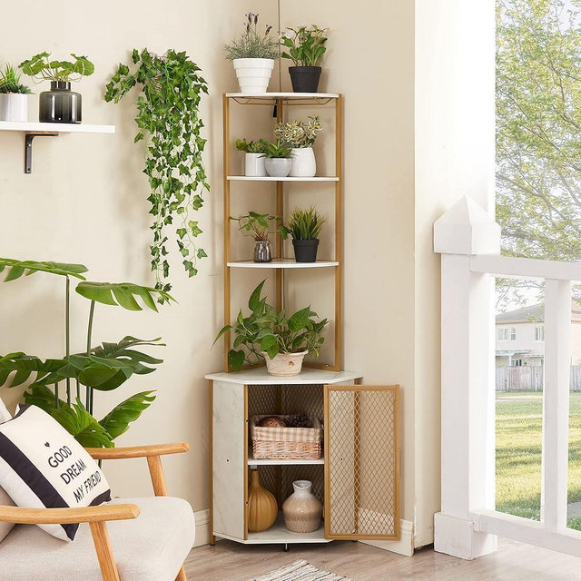 VECELO Corner Cabinet, Tall Storage Shelf, Bookshelf Display Shelves Rack for Living Room, Kitchen, Balcony, Small Space