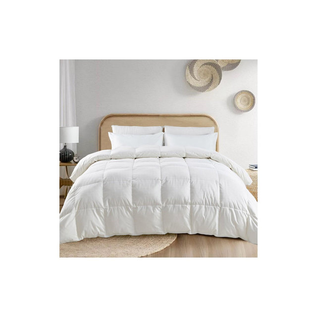 Peace Nest 300TC Jacquard Cotton Goose Feather and Down Comforter, from Lightweight to Heavy Weight, Lightweight White, King