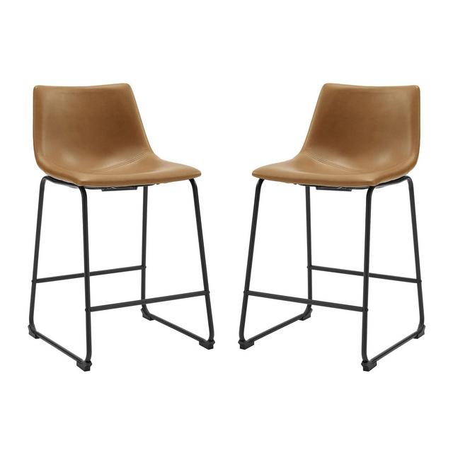 Set Of 2 Faux Leather Dining Kitchen Counter Stools Whiskey Brown - Saracina Home