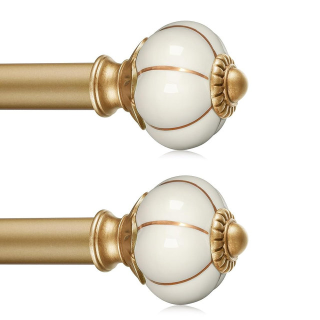 2 Pack Ceramic Curtain Rods for Windows 48 to 84 Inch,1 Inch Adjustable Telescoping Drapery Rod Heavy Duty Window Treatment Single Curtain Rod Set for Bedroom,Gold Beige