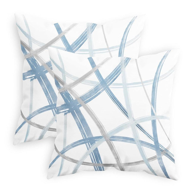 CaliTime Throw Pillow Cases Pack of 2 Cozy Fleece Arc-Shaped Abstract Geometric Lines Decorative Cushion Covers for Couch Bed Sofa Farmhouse Decoration 18 X 18 Inches Light Blue Grey