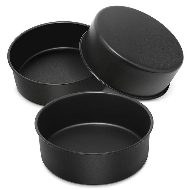 E-far 8 x 3 Inch Cake Pan Set of 3, Nonstick Stainless Steel Round Cake Pans Tin for Baking Birthday Wedding Layer Cakes, Stainless Steel Core & Non-toxic Coating, Deep & Straight Side