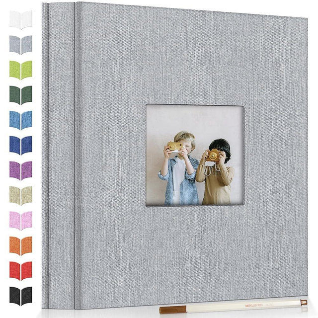 Artfeel Photo Album Self Adhesive Scrapbook Album for 3x5 4x6 5x7 8x10 Pictures,60 Pages Linen Cover with Display Window DIY Photo Book,Ideal Gifts for Family Travel Wedding Baby