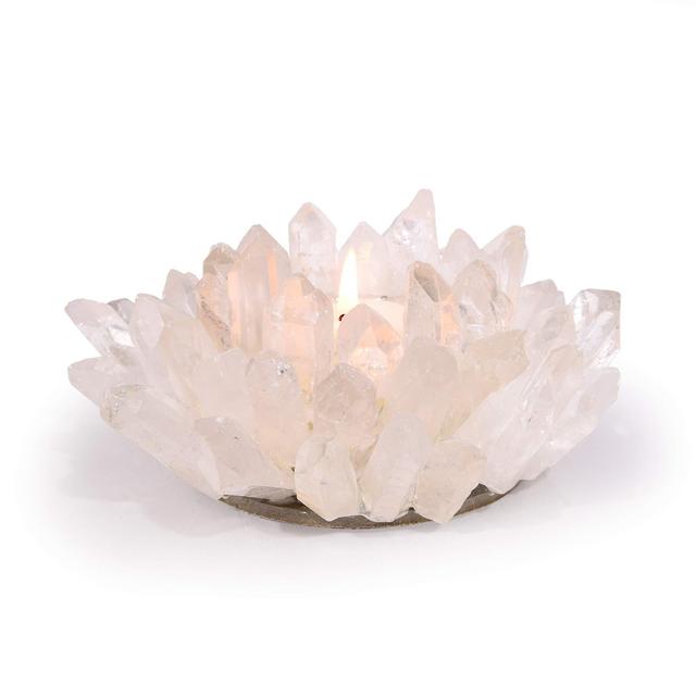 KALIFANO Natural Quartz Cluster Crystal Tealight Candle Holder - Decorative High Energy Geode with Healing Effects