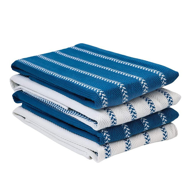 LANE LINEN Kitchen Towels Set - Pack of 4 Cotton Dish Towels for Drying Dishes, 18”x 28”, Kitchen Hand Towels, Absorbent Tea Towels, Towels for Kitchen, Quick Drying Kitchen Towel Set - Blue Saphire