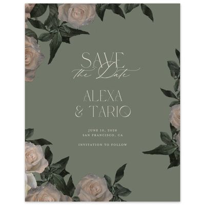 Dark Sage, Green Wedding Digital Save the Date - Poet Portrait