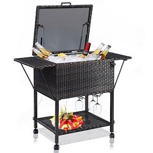 Giantex Portable Rattan Cooler Cart Trolley Outdoor Patio Pool Party Ice Drinks Brown