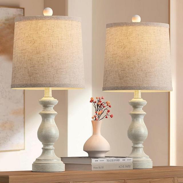 PARTPHONER Traditional Table Lamp Set of 2, Rustic Farmhouse Table Lamps for Living Room Bedroom, 22" Bedside Desk Lamps Vintage Nightstand Lamps with Linen Shades, Antique White